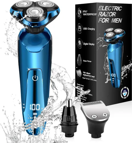 Maquinilla de afeitar eléctrica para hombres, afeitadoras de cabeza giratoria 3D inalámbricas para cara de hombre, impermeable en húmedo/seco,