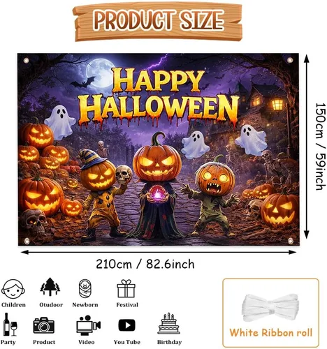 Miniatura 2 de AIBIIN Halloween Party Decorations Backdrop Banner Purple Happy Halloween Wall Photo Backdrops for Photography Pumpkin Trunk or Treat Party