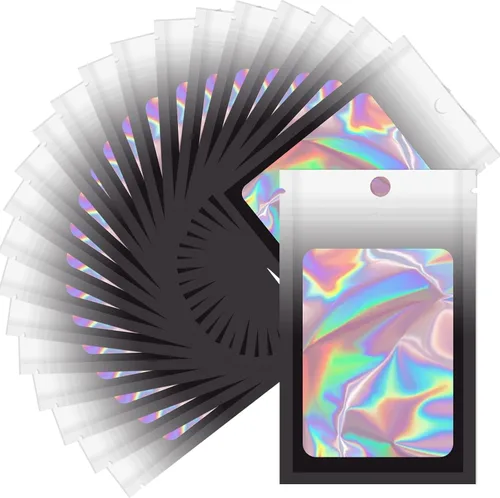 Miniatura 11 de Bolsas holográficas Mylar de 4 x 6 pulgadas, 100 bolsas pequeñas transparentes resellables a prueba de olores, bolsa de embalaje de plástico para 5