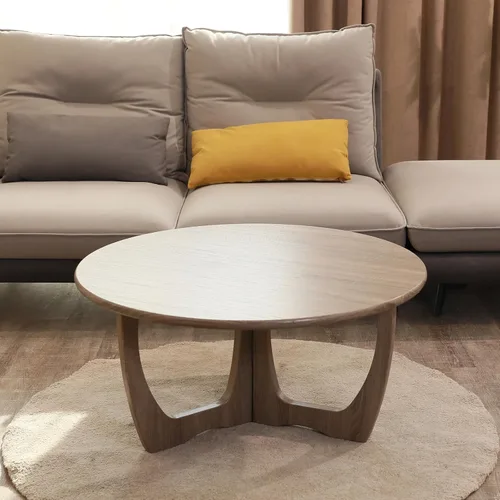 Miniatura 4 de FINECASA Mesa de centro redonda de madera, patas curvas, muebles, sofá de acento, mesa auxiliar para sala de estar, mesa redonda de madera, 36 x 18