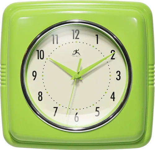 Infinity Instruments Reloj de pared retro – Reloj de pared cuadrado silencioso sin tictac de mediados de siglo – Reloj de pared decorativo vintage