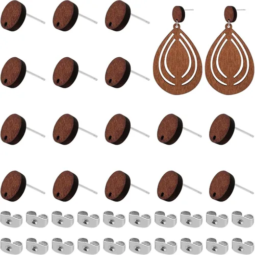 Miniatura 8 de Postes de madera para la fabricación de joyas, 80 piezas de aretes de madera, aretes de madera, aretes de madera, aretes a granel con parte trasera