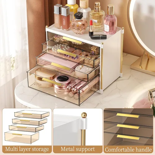 Miniatura 5 de Aveniee Organizador de maquillaje con 4 cajones, organizadores y almacenamiento de baño, contenedores de plástico para encimera, perfumes, tocador