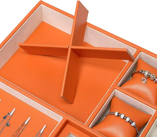 Miniatura 4 de Bandeja grande de joyería para mujeres y hombres caja organizadora de joyas para cajón aparador armario con 2 cajones extraíbles aretes anillo