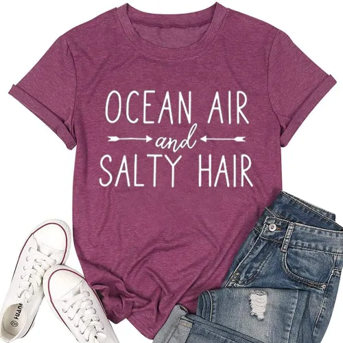 Ocean Air and Salty Hair - Camiseta de manga corta para mujer, diseño gráfico casual