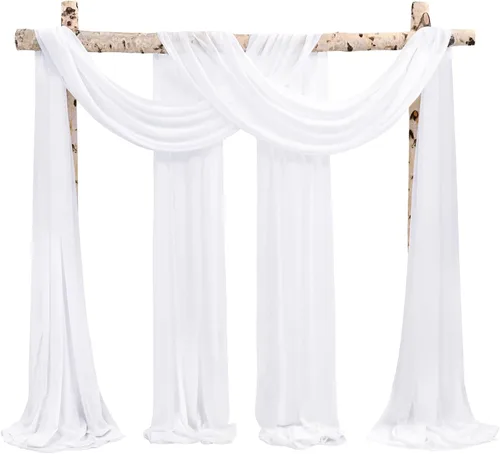Tela para Cortinas de Arco de Boda, 2 Paneles de 28" x 20 pies, Cortinas Blancas para Arco de Boda para Ceremonia, Cortinas de Tela de Gasa, Blanco