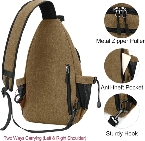 Miniatura 3 de MOSISO Mochila tipo bandolera, mochila de día para senderismo de lona con bolsillo antirrobo