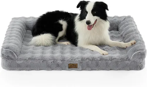 Miniatura 21 de COZY KISS Cama ortopédica de piel sintética de conejo para perro, cama grande para perro, sofá de espuma de apoyo para mascotas con funda de forro