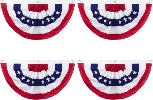 Motiloo Bandera de abanico plisada de Estados Unidos, 2 x 4 pies, bandera patriótica de Estados Unidos con medio abanico para decoración del 4 de