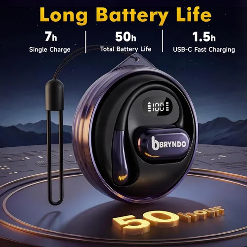 Miniatura 5 de BRYNDO - Auriculares inalámbricos Bluetooth 5.4 con conversación clara, elegante funda giratoria con cordón, carga tipo C, ajuste cómodo, T-10 Gris