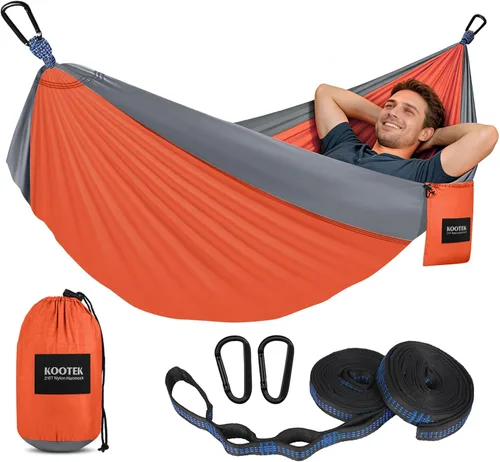 Miniatura 8 de Kootek Hamaca de campamento, hamacas portátiles con correas para árboles y bolsa de transporte adjunta, equipo esencial de campamento, perfecto