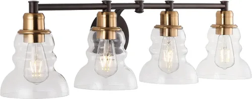 Miniatura 13 de JONATHAN Y Lámpara de tocador de 6.5 pulgadas con pantalla de cristal transparente, estilo industrial rústico y moderno cromado, aplique de pared