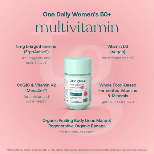 Miniatura 3 de True Grace Daily Women's Multivitamin 50+ - 60 tabletas fáciles de tragar - Inmune, energía, longevidad y apoyo de memoria - Vegano - Sin gluten
