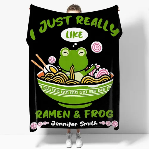 Manta personalizada con nombre "I Just Really Like Noodle Frog", regalo divertido para niñas/niños, para sofá, cama, dormitorio, sala de estar,