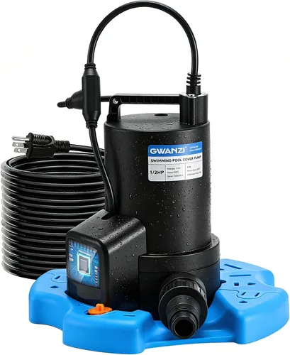 Miniatura 10 de Bomba de cubierta de piscina de 1/2 HP de encendido/apagado automático de 3500 GPH Bomba de agua sumergible con red de filtro, adaptador de válvula