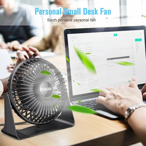 Miniatura 3 de BESKAR Ventilador de escritorio pequeño USB, ventiladores portátiles con 3 velocidades de flujo de aire fuerte, funcionamiento silencioso y rotación