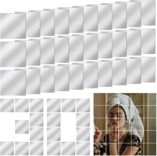 ROADPLUM 30 piezas de azulejos de espejo acrílicos autoadhesivos, cuadrados cuadrados de alta definición de 2 pulgadas para manualidades y mesas de