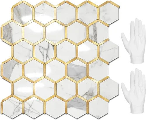 Miniatura 7 de STICKGOO Azulejo Hexagonal de Pelar y Pegar para Salpicadero, Salpicadero Adhesivo para Cocina y Baño, Aspecto de Pizarra Oxidada PVC Mezclado Metal