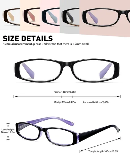 Miniatura 2 de Gafas de lectura con bloqueo de luz azul, paquete de 5 lentes de lectura para mujer con bisagras de resorte cómodas, lectores antirreflejos, *Mezcla