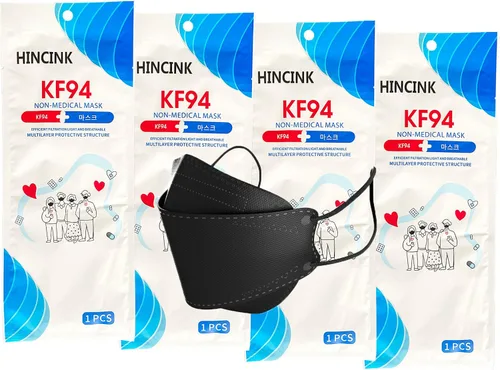 Miniatura 13 de Paquete de 20 mascarillas KF94 negras empaquetadas individualmente, unisex, filtros de 4 capas para adultos y mayores, coloridos