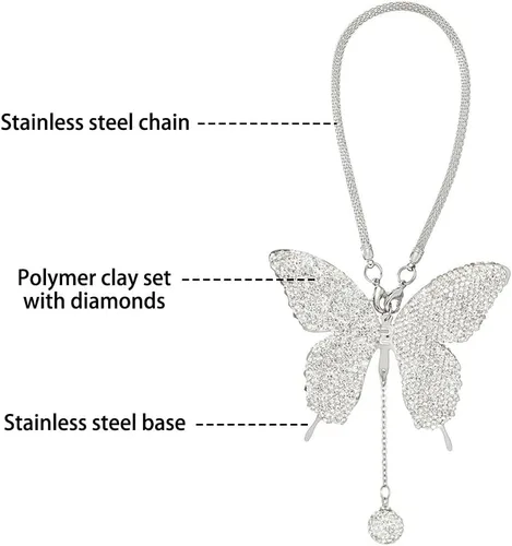 Miniatura 3 de MiOYOOW Adorno colgante de mariposa para automóvil, accesorio de espejo retrovisor con diamantes de imitación, ajuste universal, adorno colgante