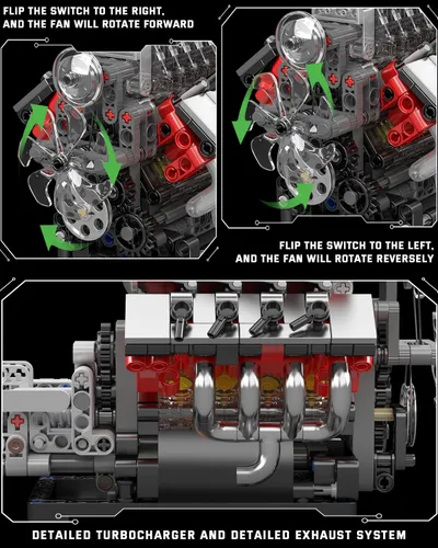 Miniatura 3 de Mould King 10225 Kit de modelo de motor V8 que funciona - Construye tu propio modelo V8 STEM con transmisión, kit de motor de 8 cilindros para auto