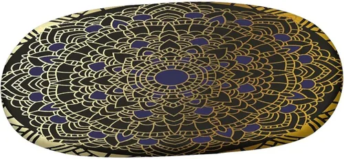 Miniatura 3 de XISUNYA Mantel ovalado ajustable de poliéster elástico con mandala dorada, mantel redondo vintage con estampado de loto, se adapta a mesas ovaladas