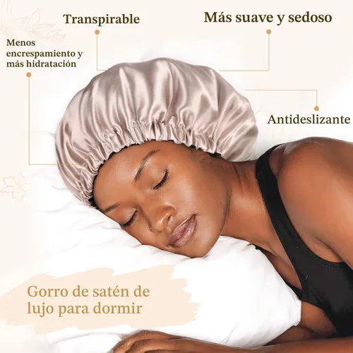 Miniatura 2 de YANIBEST Gorro de Satén Ajustable de Doble Capa para el Cabello para Dormir, Gorros para Mujeres, Sombreros para Cabello Natural Rizado, Champán