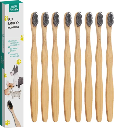 Miniatura 9 de H&H Pets Juego de cepillos de dientes de bambú para perros y gatos, cerdas suaves y cepillo de dientes de madera biodegradable, suministros