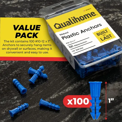 Miniatura 5 de Qualihome Anclajes para Paneles de Yeso de Calidad Premium Anclajes de Plástico Ligero Acanalado para Paredes Huecas – Kit de Anclaje de Pared