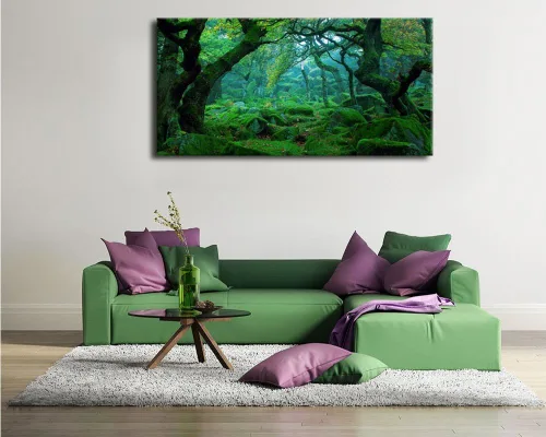 Miniatura 3 de Lienzo de bosque verde para pared, decoración de sala de estar, árboles grandes, imagen de naturaleza, lienzo moderno y grande, arte de madera