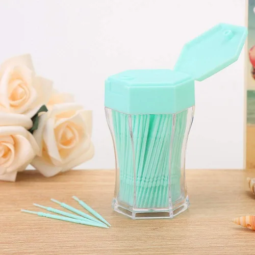 Miniatura 9 de 200Pcs Double Head Plastic Toothpick, Soft Tooth Floss Picks Interdental Brush Flosser Sticks Oral Brush Cleaning Tool (Green)