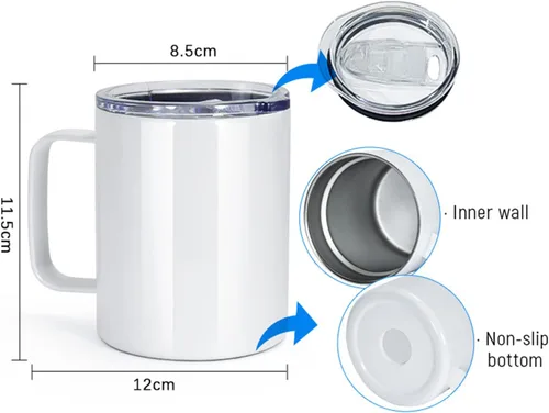 Miniatura 2 de AGH Taza de café de sublimación de 12 onzas con asa, paquete de 25 vasos de sublimación de acero inoxidable con asa, taza aislada al vacío con tapas