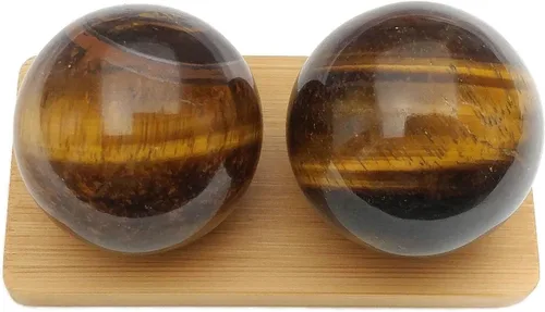 Miniatura 3 de Top Chi Tigers Eye Baoding Balls para terapia de manos, ejercicio y alivio del estrés (mediano 1.6 pulgadas)