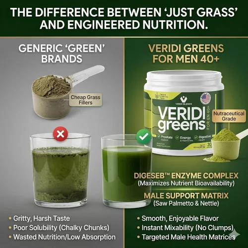 Miniatura 3 de Veridi Greens for Men 40+ Superalimento en polvo con palma enana americana 200 mg y espirulina Salud diaria de la próstata, flujo urinario