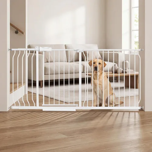 Miniatura 12 de HOOEN Puerta de bebé extra ancha para puertas y escaleras, puerta de bebé blanca montada a presión, puerta de paso para niños o mascotas, puertas