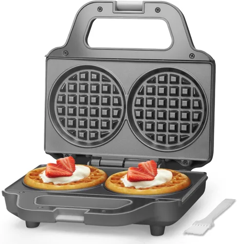 SugarWhisk Miniwaflera Doble de 4 Pulgadas, Máquina para Hacer Waffles, Waflera Eléctrica, Plancha Pequeña para Waffles, Waffles Keto, Croquetas de