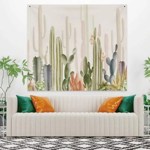 Miniatura 2 de Haoyiyi Tapiz de cactus de 70.9 x 63 pulgadas para colgar en la pared, plantas silvestres verdes, anime, desierto, fuerte vitalidad, varios cactus