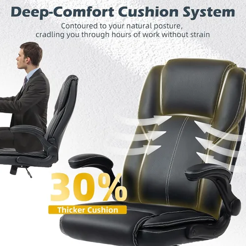 Miniatura 5 de Silla de oficina – Silla ejecutiva de cuero de escritorio de oficina con respaldo alto con función de balanceo – Ergonómica, transpirable, cómoda