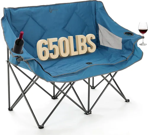 Miniatura 17 de ARROWHEAD OUTDOOR Silla de camping plegable portátil doble Duo con 2 tazas y soporte para copas de vino, bolsa de transporte, soporta hasta 650
