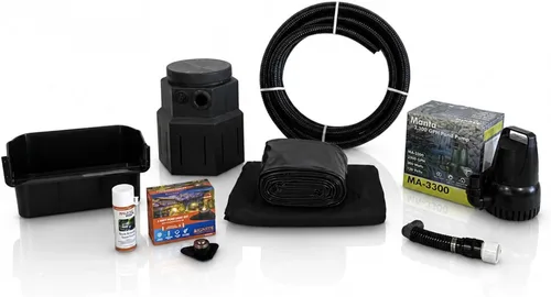 HALF OFF PONDS Kit completo de cascada sin estanque 3300, con forro de PVC de 8 pies por 10 pies y bomba sumergible de la serie Manta de 3,300 GPH -