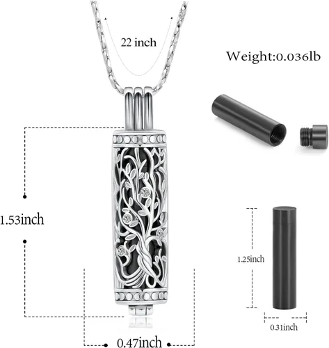 Miniatura 22 de Imrsanl Collar con colgante de urna de cremación con vial de cilindro hueco, urna de recuerdo, joyería de cremación, medallones conmemorativos