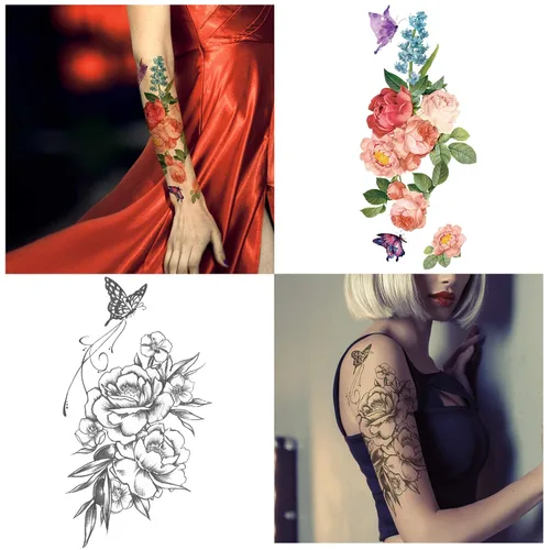 Miniatura 4 de Yazhiji 15 hojas grandes Sexy impermeable tatuajes temporales para hombres mujeres flores colección (19X9 CM)