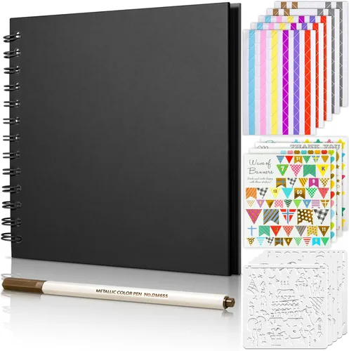 GOTIDEAL Álbum de recortes de 7 x 7 pulgadas con marcadores metálicos, 40 páginas, álbumes de fotos de papel kraft para bodas y aniversarios,