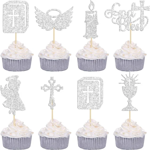 Miniatura 14 de Gyufise Decoración para pastel de primera comunión para bautismo cristiano, decoración religiosa de Dios bendiga Baby Shower para niños, decoración