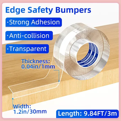 Miniatura 2 de ZOMPAGO Tira protectora de bordes a prueba de bebés, protectores de esquina transparentes para muebles, 1.2 pulgadas x 9.84 pies, protectores