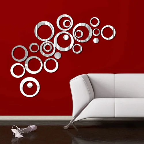 Miniatura 7 de Calcomanías de espejo, 24 calcomanías redondas de acrílico para decoración de pared, fondo de superficie extraíble, autoadhesivas, decoración