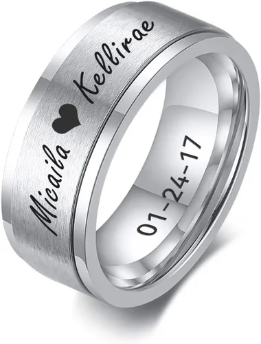 MEALGUET Anillo personalizado para hombres y mujeres, anillo de boda unisex cepillado liso para hombres y mujeres, chapado en azulnegrooro, anillo