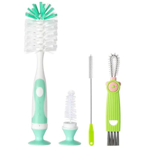 Miniatura 12 de Ariseno Juego de limpiador de biberones 5 en 1, incluye cepillo de nailon y silicona para botellas, tapa, cepillo para popote y pezón, sin BPA (gris)