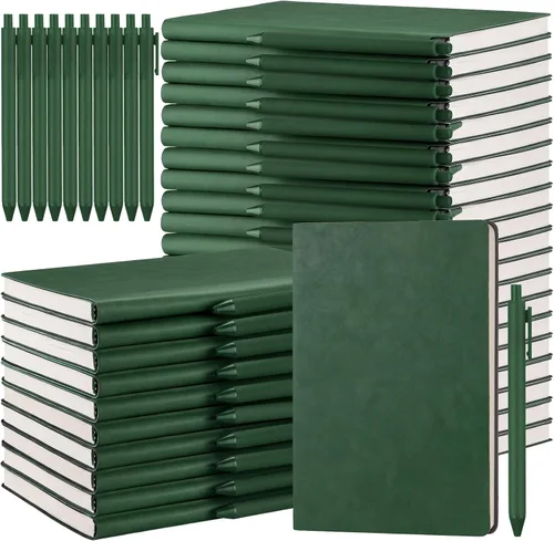 Miniatura 10 de Jetec Paquete de 30 cuadernos con 30 bolígrafos, bloc de notas de cuero de tapa blanda A5 a granel con bolígrafo para escuela, negocios, trabajo